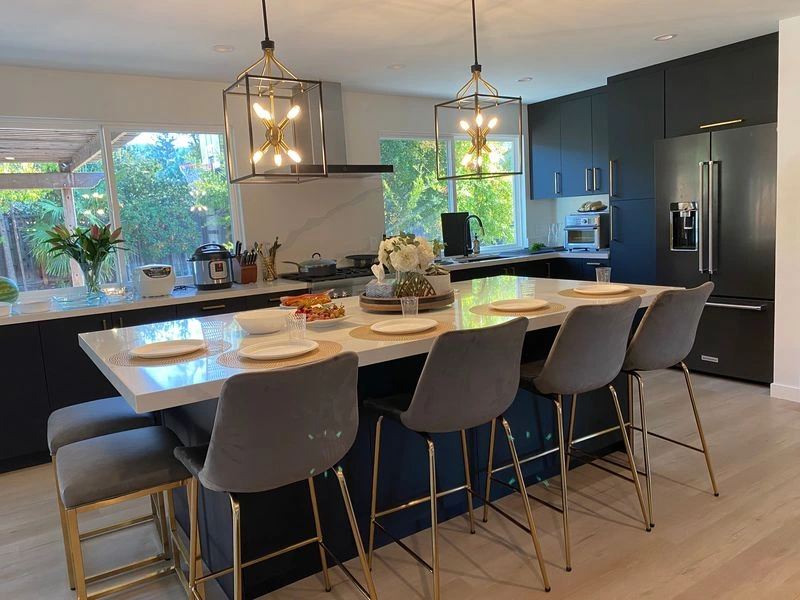 Luxury kitchen remodeling project by WW Builders in Los Altos, Silicon Valley, California featuring custom cabinetry and designer lighting